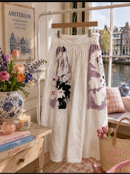Dries Van Noten Dresses & Skirts - Dries Van Noten White and Black Floral Midi cotton Skirt EU 34/US 2